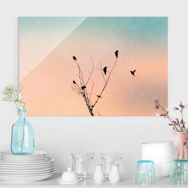 Glass print - Birds In Front Of Rose Sun II