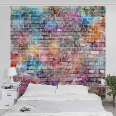 Wallpaper - Colourful Shabby Brick Wall