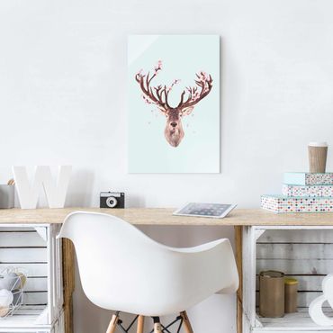 Glass print - Deer With Cherry Blossoms