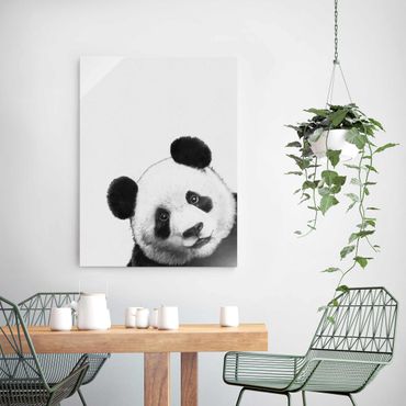 Glass print - Illustration Panda Black And White Drawing