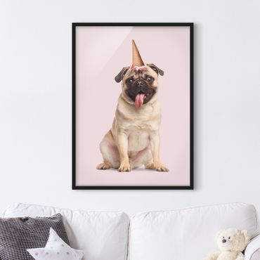 Framed poster - Mops With Ice Cream Cone