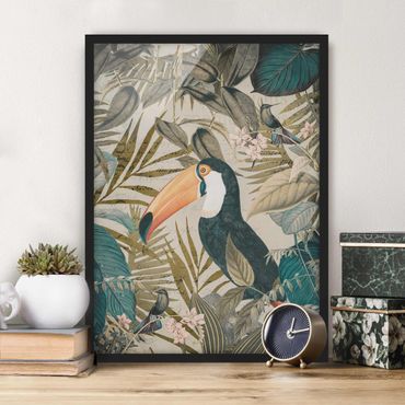 Framed poster - Vintage Collage - Toucan In The Jungle