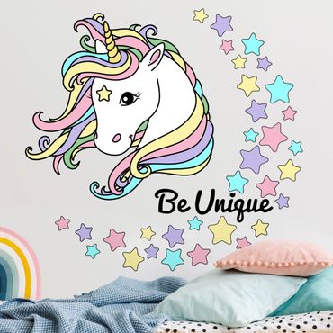 Wall sticker - Unicorn illustration Be unique pastel