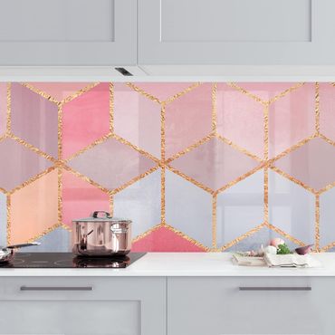 Kitchen wall cladding - Colourful Pastel Golden Geometrie