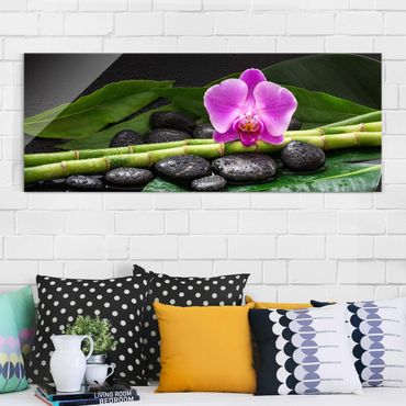 Glass print - Green Bamboo With Orchid Flower