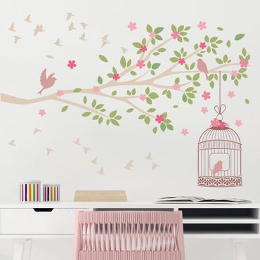 Wall sticker - Spring branch with birdcage