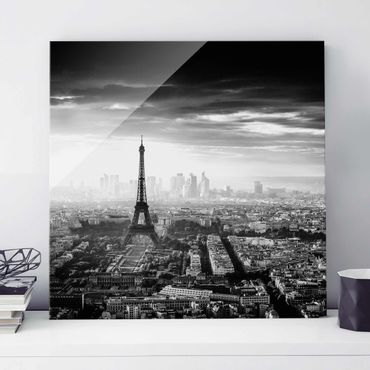 Glass print - The Eiffel Tower From Above Black And White