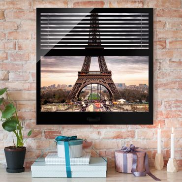 Glass print - Window Blinds View - Eiffel Tower Paris