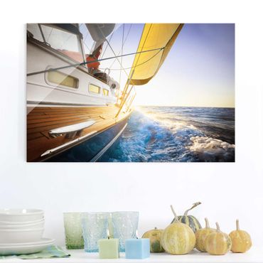 Glass print - Sailboat On Blue Ocean In Sunshine