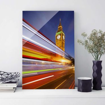 Glass print - Traffic in London at the Big Ben at night