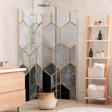 Shower wall cladding - Golden Hexagons Black And White