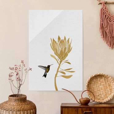 Glass print - Hummingbird And Tropical Golden Blossom