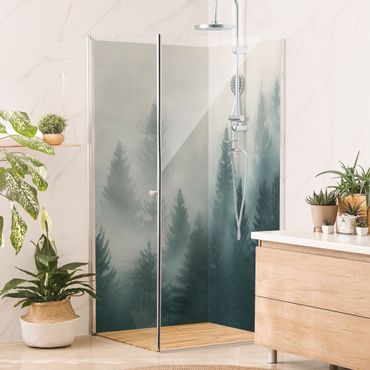 Shower wall cladding - Coniferous Forest In Fog