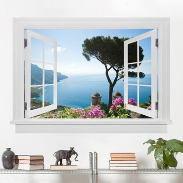 Wall sticker - Open window view from the garden to the sea