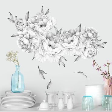 Wall sticker - Peonies set - black and white bright