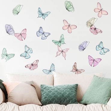 Wall sticker - Butterflies watercolor pastel set