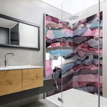 Shower wall cladding - Surfing Waves In Purple With Pink Gold