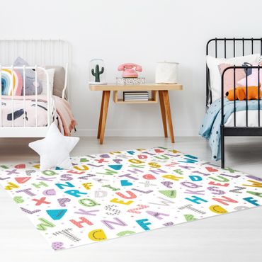 Vinyl Floor Mat - Alphabet With Hearts And Dots In Colourful  - Square Format 1:1