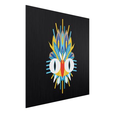 Print on aluminium - Collage Ethno Mask - Bird Feathers