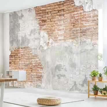 Sliding panel curtains set - Shabby Brick Wall