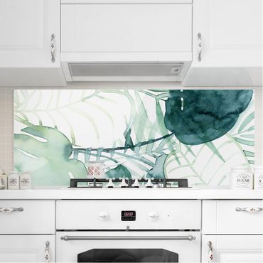 Glass Splashback - Palm Fronds In Water Color II - Panoramic