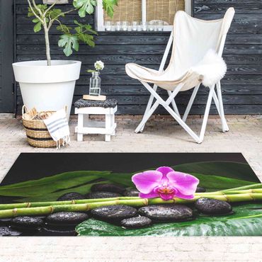 Vinyl Floor Mat - Green bamboo With Orchid Flower - Landscape Format 2:1
