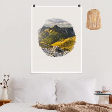Poster - WaterColours - Mountains And Valley Of The Lechtal Alps In Tirol
