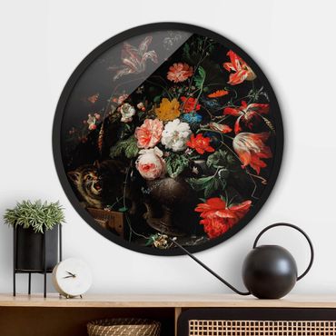 Circular framed print - Abraham Mignon - The Overturned Bouquet