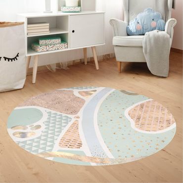 Vinyl Floor Mat round - Abstract Seascape Pastel Pattern