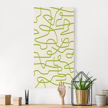 Natural canvas print - Abstract Flowing Lines Green - Portrait format 1:2