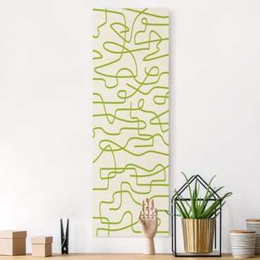 Natural canvas print - Abstract Flowing Lines Green - Portrait format 1:3