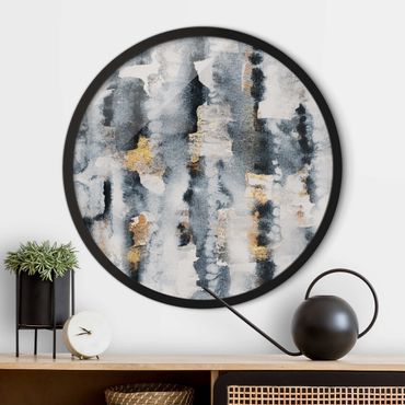 Circular framed print - Abstract Watercolour With Gold