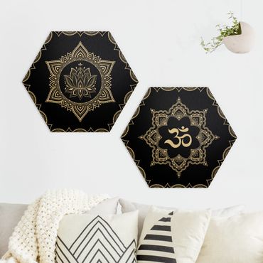 Alu-Dibond hexagon - Lotus OM Illustration Set Black