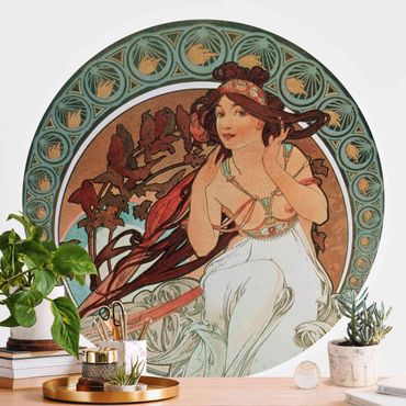 Self-adhesive round wallpaper - Alfons Mucha - Four Arts - Music
