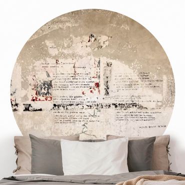 Self-adhesive round wallpaper concrete - Old Concrete Wall With Bertolt Brecht Verses