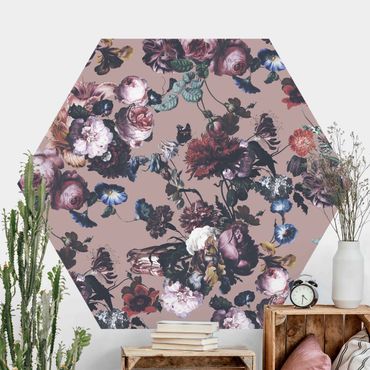 Self-adhesive hexagonal pattern wallpaper - Old Masters Flowers With Tulips And Roses On Beige