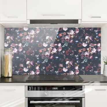 Splashback - Old Masters Flowers With Tulips And Roses On Dark Gray - Landscape format 2:1