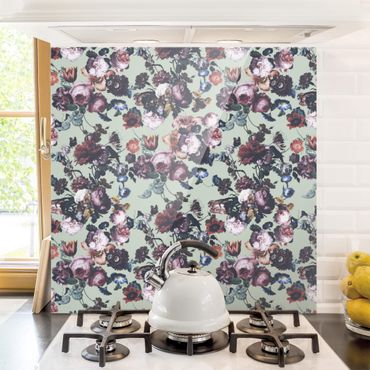 Splashback - Old Masters Flowers With Tulips And Roses On Green - Square 1:1
