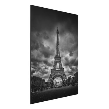 Print on aluminium - Eiffel Tower In Front Of Clouds In Black And White