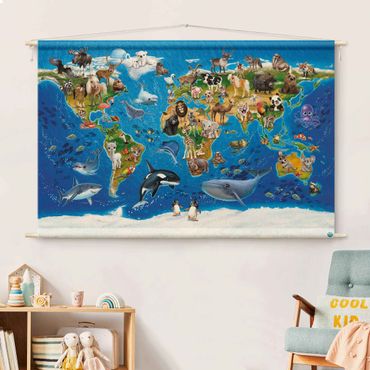 Tapestry - Animal Club International - World Map With Animals