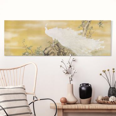 Print on canvas - Grace and splendour of the white peacock - Panorama 3:1