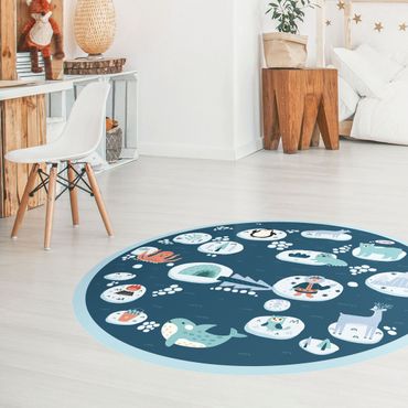 Vinyl Floor Mat round - Playroom Mat Antarctica - Polar Bear Rudi Wants Fish