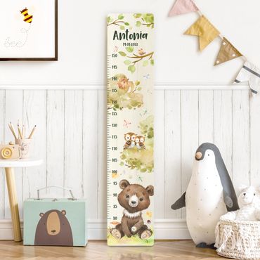 Wooden height chart for kids - Watercolour bear with custom name