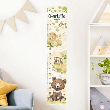 Wall sticker height chart for kids - Watercolour bear with custom name