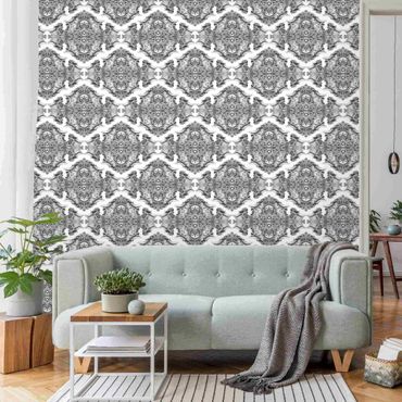 Wallpaper - Watercolour Baroque Pattern With Ornaments In Gray