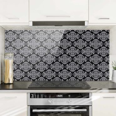 Splashback - Watercolour Baroque Pattern With Ornaments In Front Of Black - Landscape format 2:1