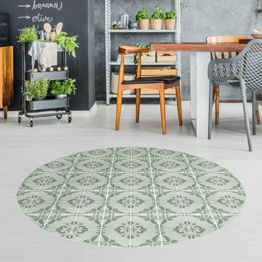 Vinyl Floor Mat round - Watercolour Tile Pattern Lagos Emerald Green