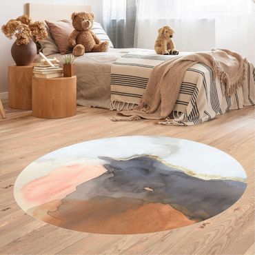 Vinyl Floor Mat round - Watercolour Golden Peak II