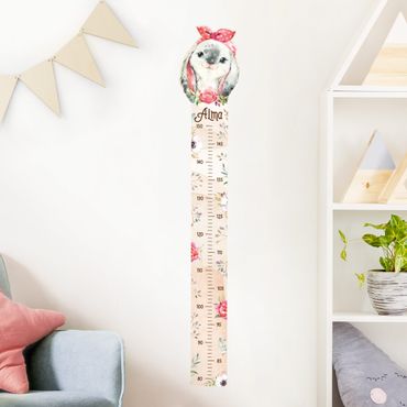 Wall sticker height chart for kids - Watercolour bunny with custom name
