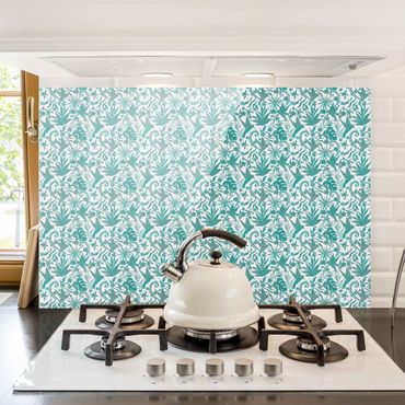 Splashback - Watercolour Hummingbird And Plant Silhouettes Pattern In Turquoise - Landscape format 3:2